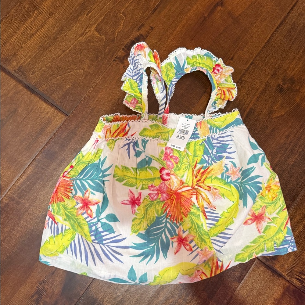 GAP Kids Floral Print Top - White, Green, Pink